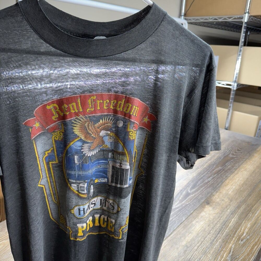 Vintage Truckers Choice Shirt Mens L Faded Black Thin Real Freedom Has Its Price